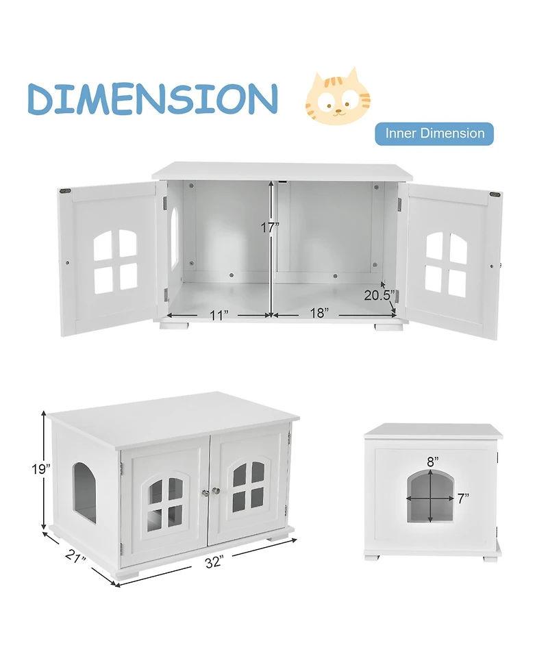Gymax Large Wooden Cat Litter Box Enclosure Hidden Cat Washroom w/ Divider