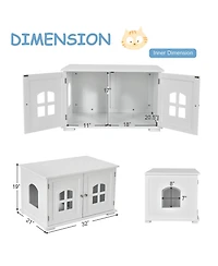 Gymax Large Wooden Cat Litter Box Enclosure Hidden Cat Washroom w/ Divider