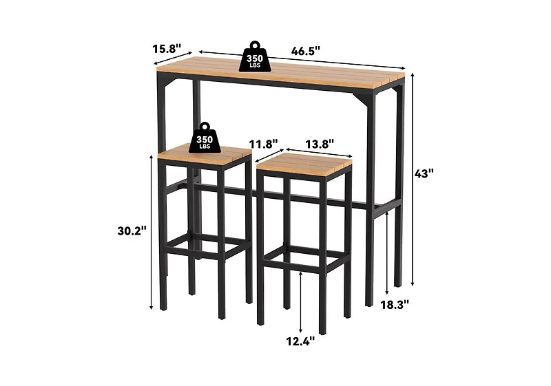 Aecojoy 3 Pieces Outdoor Bar Set of 2 for Balcony