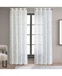 Habitat 100% Polyester Lausanne Sheer Chenille Leaf Delightful Texture Grommet Curtain Panel 52" x 84" Off White