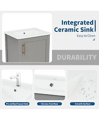 20" Bathroom Vanity with Sink, Cabinet Soft Closing Door, Storage Rack and Open Shelf, White