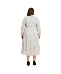 Standards & Practices Plus Printed And Embroidered Long Sleeve Maxi Dress