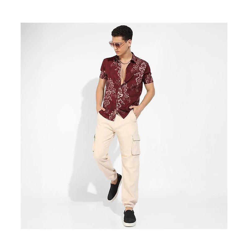 Campus Sutra Men's Brown Ethnic Motif Shirt