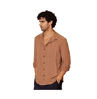 Campus Sutra Men's Tan Brown Scale-Tactile Shirt