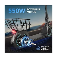 Folding Electric Scooter for Adults: 12" Solid Tires, Basket, 550W Motor, Up to 20 Miles Range.