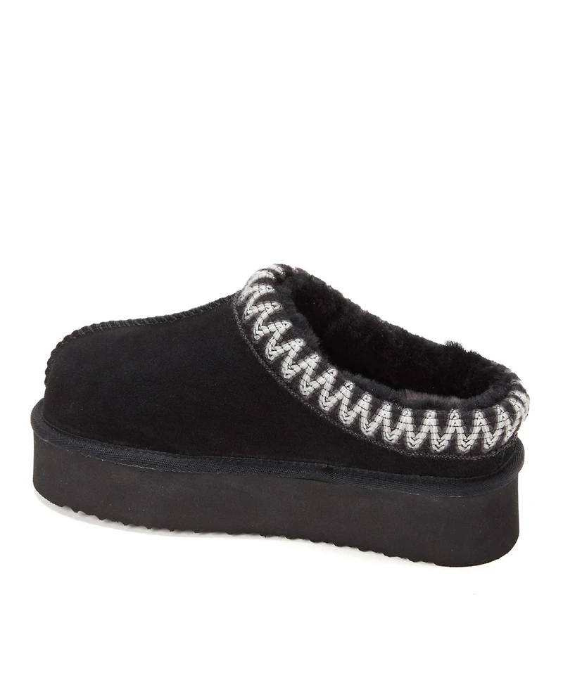 Fireside by Dearfoams Women's Queenstown Genuine Shearling Clog With Embroidery