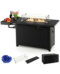 52 Inches Outdoor Wicker Gas Fire Pit Propane Table with Cover