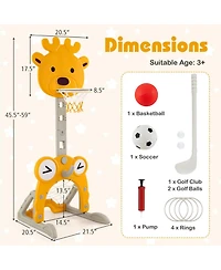 4-in-1 Toddler Height Adjustable Basketball Hoop with Ring Toss for 3+ Kids