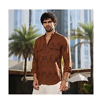 Campus Sutra Men's Russet Brown Mandarin Utility Shirt