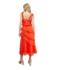 Oasis Women's Dobby Ruffle V-Neck Tiered Midi Dress