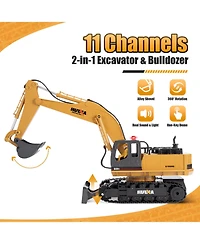 Sugift 1:16 Kids' Play Rc Excavators and Bulldozer Vehicles Toys with Metal Shovel/Spray/Lights/Sounds
