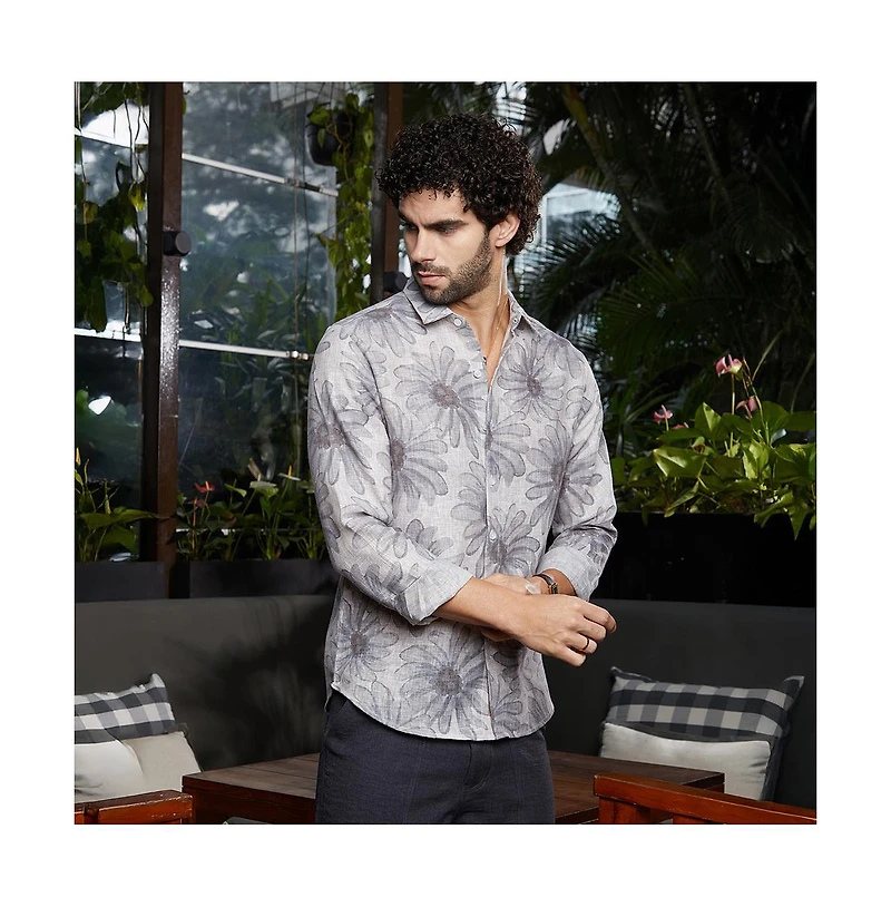 Campus Sutra Men's Coin Grey Gloomy Daisy Shirt