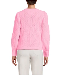 Lands' End Women's Eyelash Fuzzy Pointelle Puff Sleeve Sweater