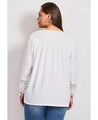 Avenue Women's Plus Crochet Trim Top