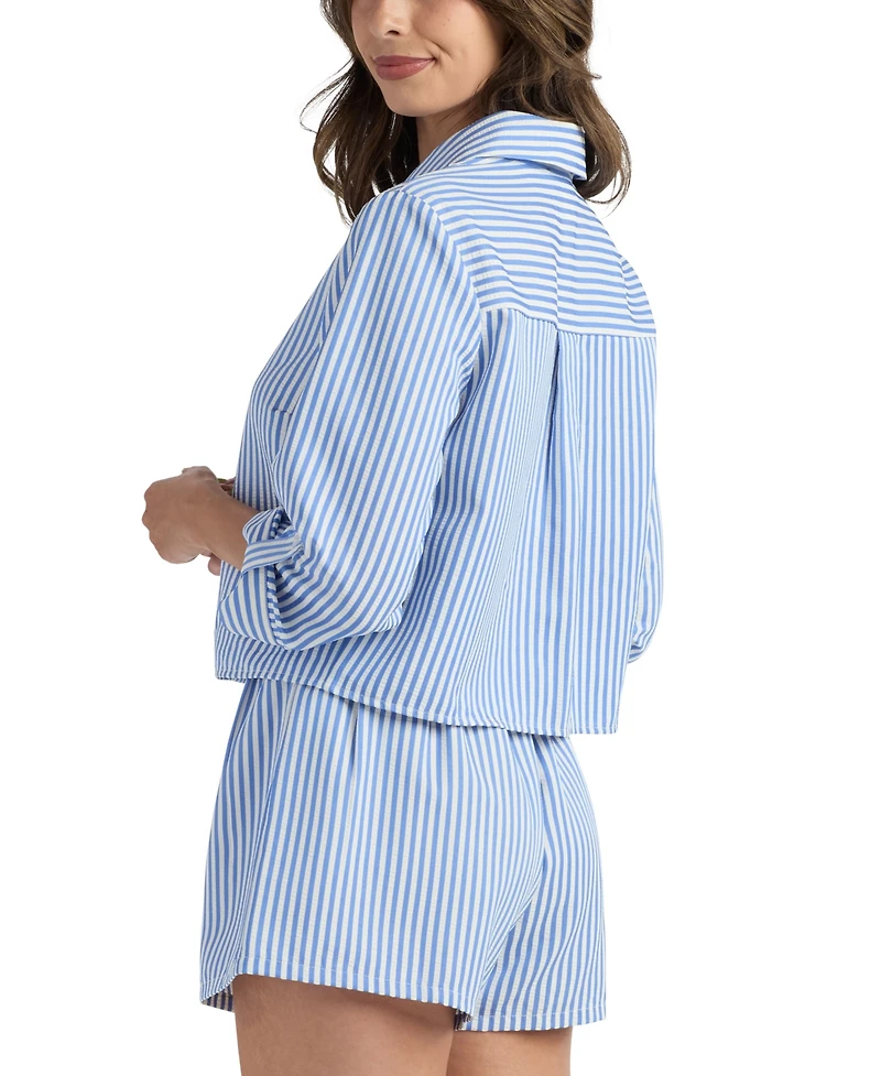 Bcx Juniors' Striped Crop Collared Shirt
