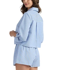 Bcx Juniors' Striped Crop Collared Shirt