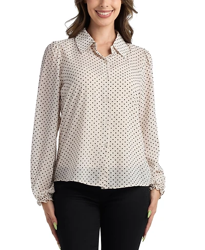 Bcx Juniors' Flocked Dot Long-Sleeve Shirt