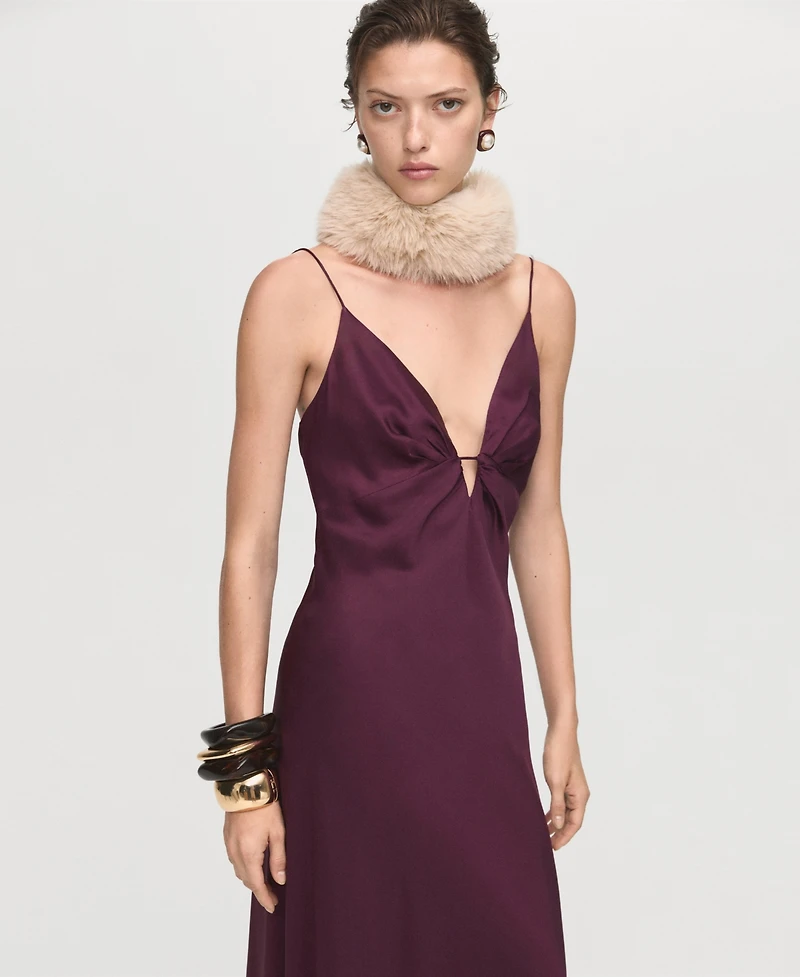 Mango Women's V-Neck Satin Dress