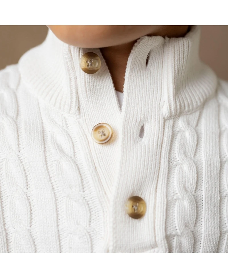 Hope & Henry Baby Boys Organic Mock Neck Cable Sweater with Buttons
