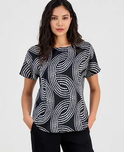 Anne Klein Women's Printed Bateau-Neck Short-Sleeve Top
