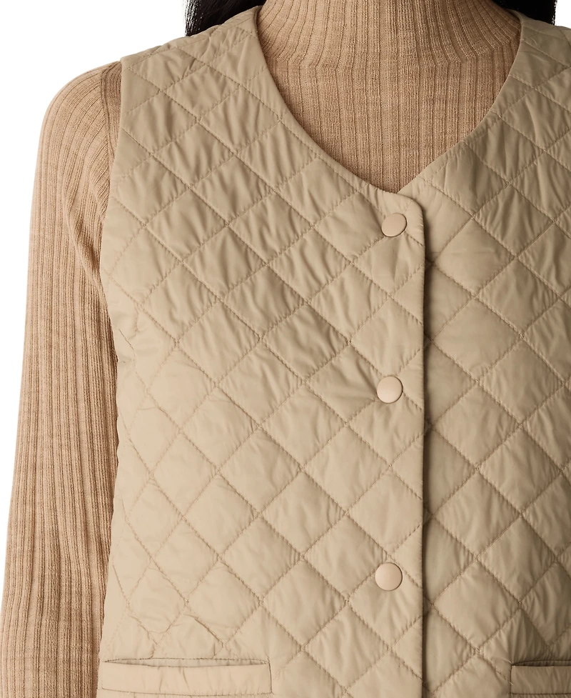 Eileen Fisher Women's V-Neck Quilted Sleeveless Vest