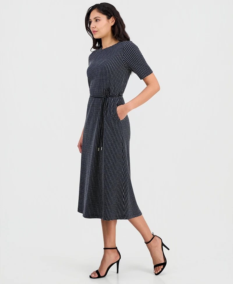 Anne Klein Women's Elbow-Sleeve Tie-Waist Midi Dress