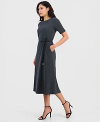 Anne Klein Women's Elbow-Sleeve Tie-Waist Midi Dress