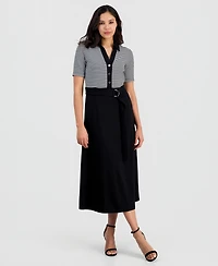 Anne Klein Women's Collared Combo A-Line Midi Dress