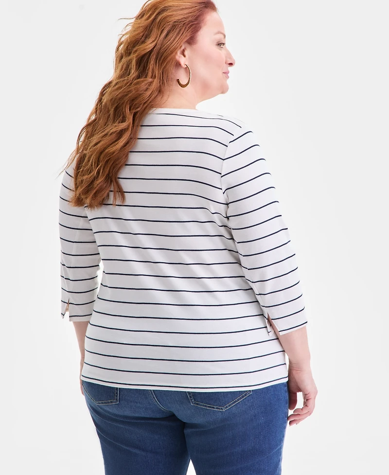 Style & Co Plus Size Cotton Boat-Neck Top, Macy's Exclusive