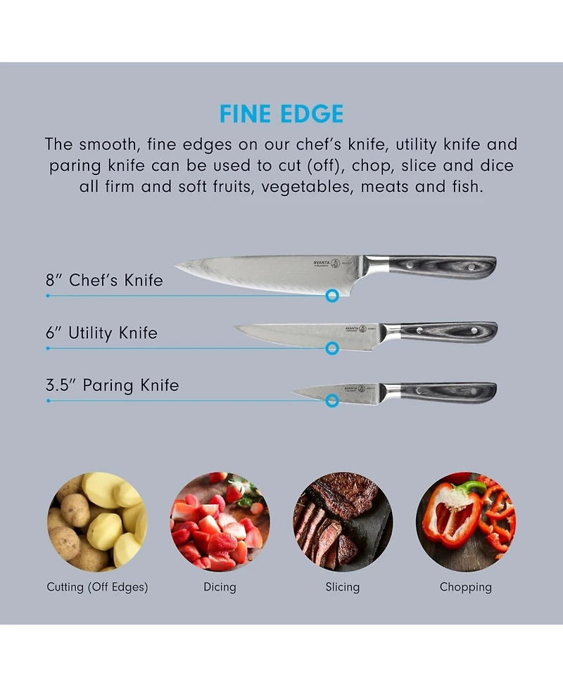 Messermeister Avanta Damascus 3 Pc Starter Set