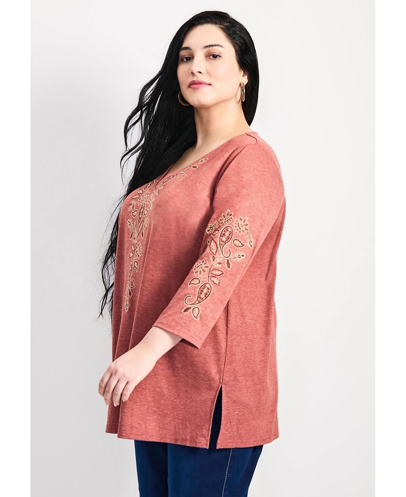 Avenue Women's Plus Casey Embroidered Top
