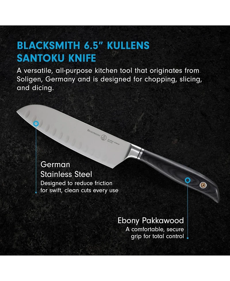 Messermeister Blacksmith Santoku Knife with Kullens / 6.5”