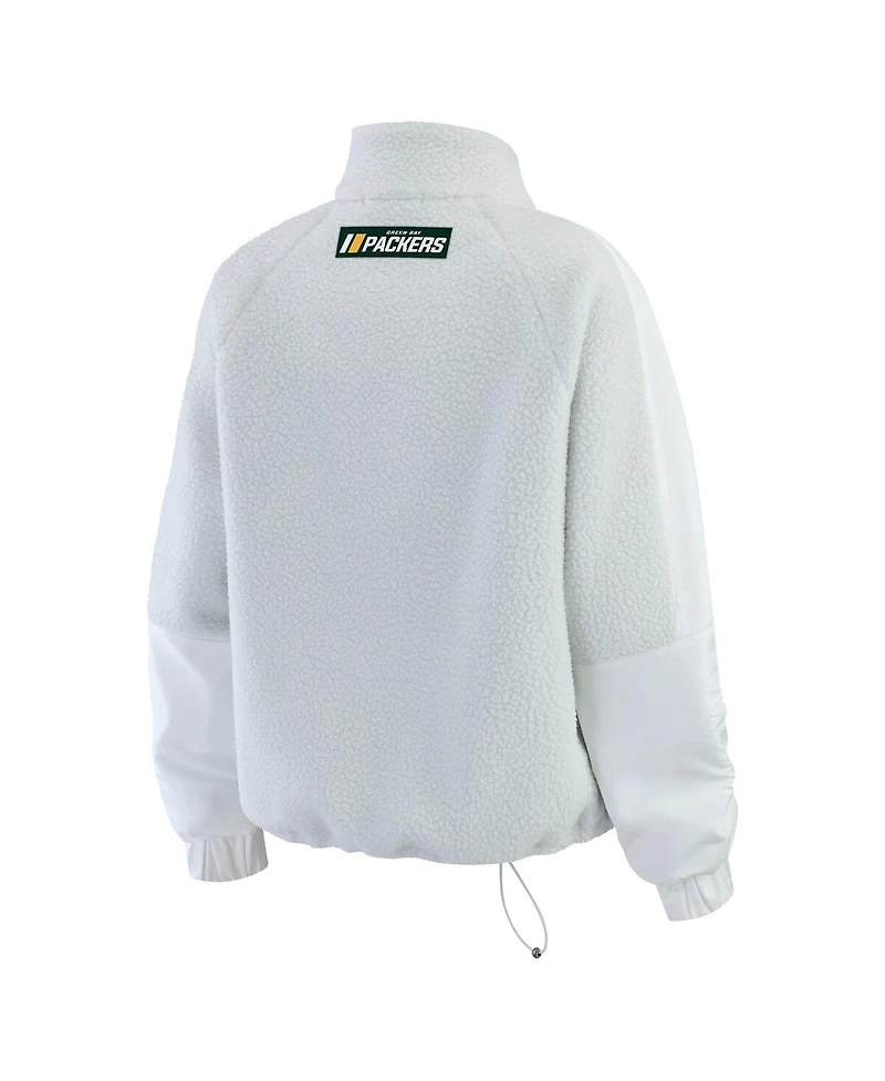 Wear by Erin Andrews Women's White Green Bay Packers Polar Fleece Half-Zip Jacket