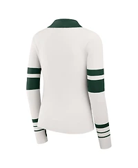 Wear by Erin Andrews Women's White Green Bay Packers Ribbed Henley Polo Shirt