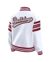Wear by Erin Andrews Women's White/Maroon Mississippi State Bulldogs Satin Stitch Full-Snap Fleece Sweatshirt Jacket