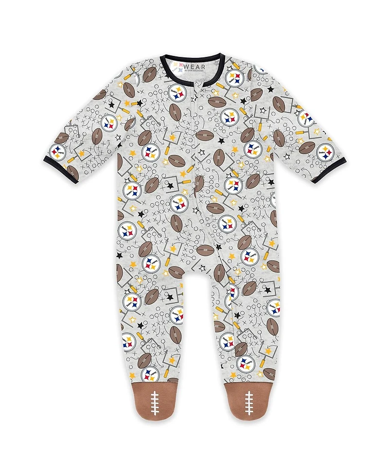 Wear by Erin Andrews Baby Boys and Girls Newborn 2-Piece Pittsburgh Steelers Sleep Play Full-Zip Sleeper Bib Set