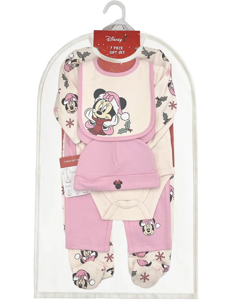 Disney Baby Girls 5-Piece Minnie Mouse Coverall, Bodysuit, Cap, Bib and Pants Set