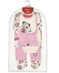 Disney Baby Girls 5-Piece Minnie Mouse Coverall, Bodysuit, Cap, Bib and Pants Set