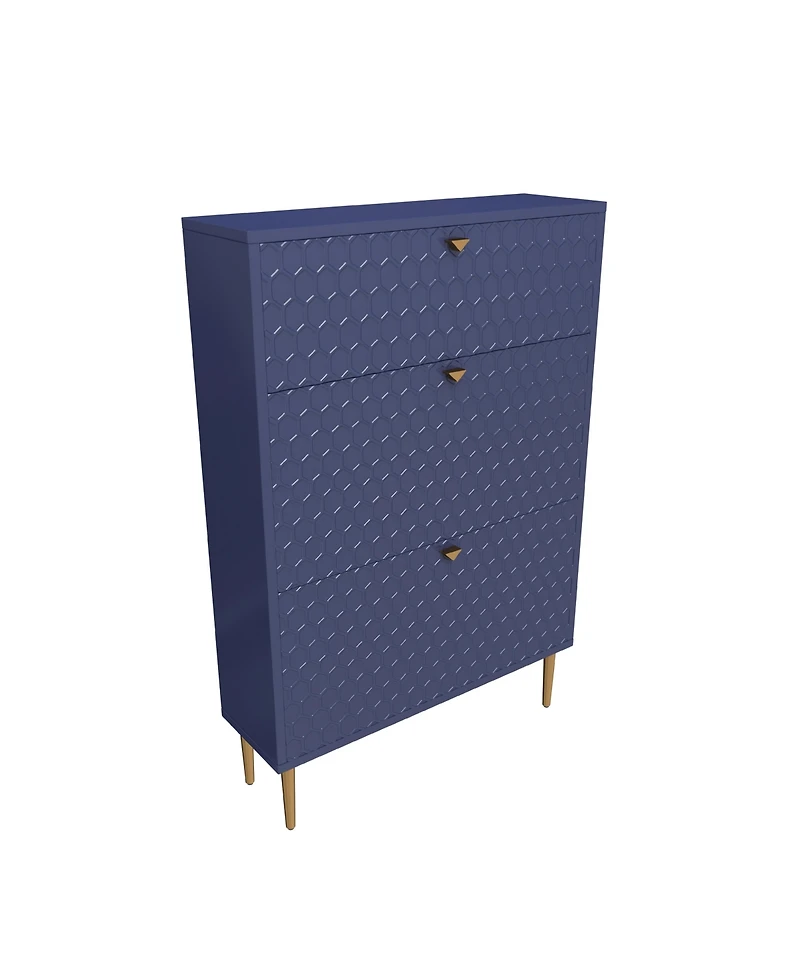 Clihome Modern 3 Flip Drawers Free Standing Shoe Racks,Shoes Cabinet with Brass Knobs and Legs, 24 Pair for Entryway (Blue)