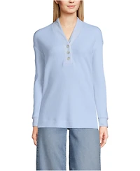 Lands' End Women's Long Sleeve Waffle Shawl Collar Henley