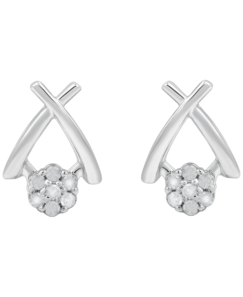 Macy's Diamond Back Post Earrings (1/10 ct. t.w.) in Sterling Silver