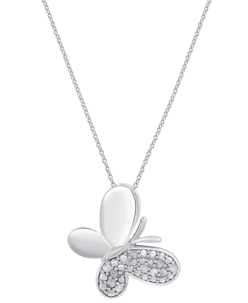 Macy's Diamond Butterfly Pendant Necklace (1/10 ct. t.w.) in Sterling Silver (also in 14K Gold-Plated Sterling Silver)