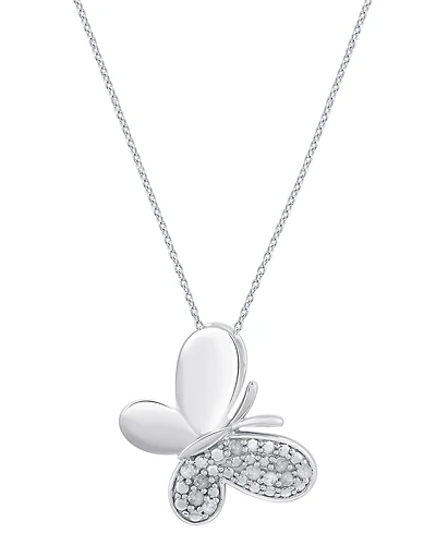 Macy's Diamond Butterfly Pendant Necklace (1/10 ct. t.w.) in Sterling Silver (also in 14K Gold-Plated Sterling Silver)