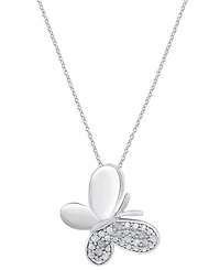 Macy's Diamond Butterfly Pendant Necklace (1/10 ct. t.w.) in Sterling Silver (also in 14K Gold-Plated Sterling Silver)