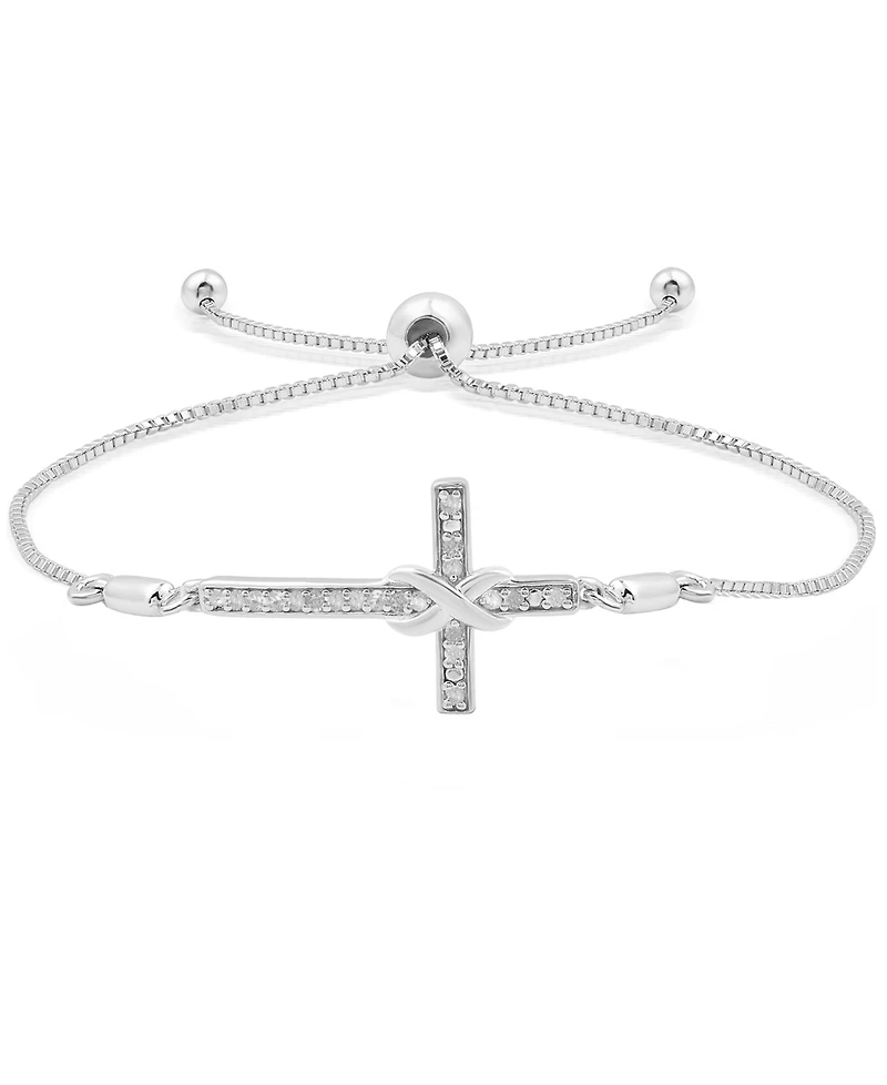 Macy's Diamond Cross Bracelet (1/6 ct. t.w.) Sterling Silver and 14K Gold-Plated (also Silver)