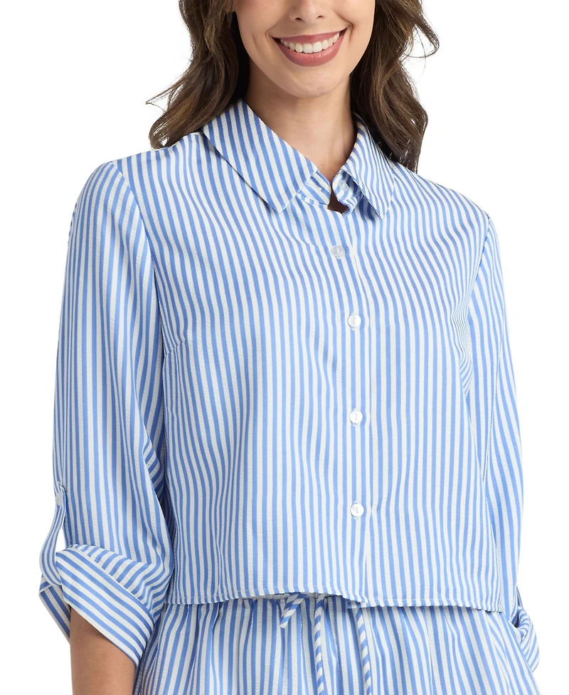 Bcx Juniors' Striped Crop Collared Shirt