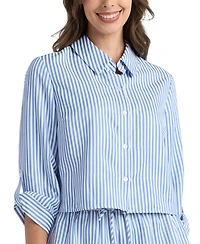 Bcx Juniors' Striped Crop Collared Shirt