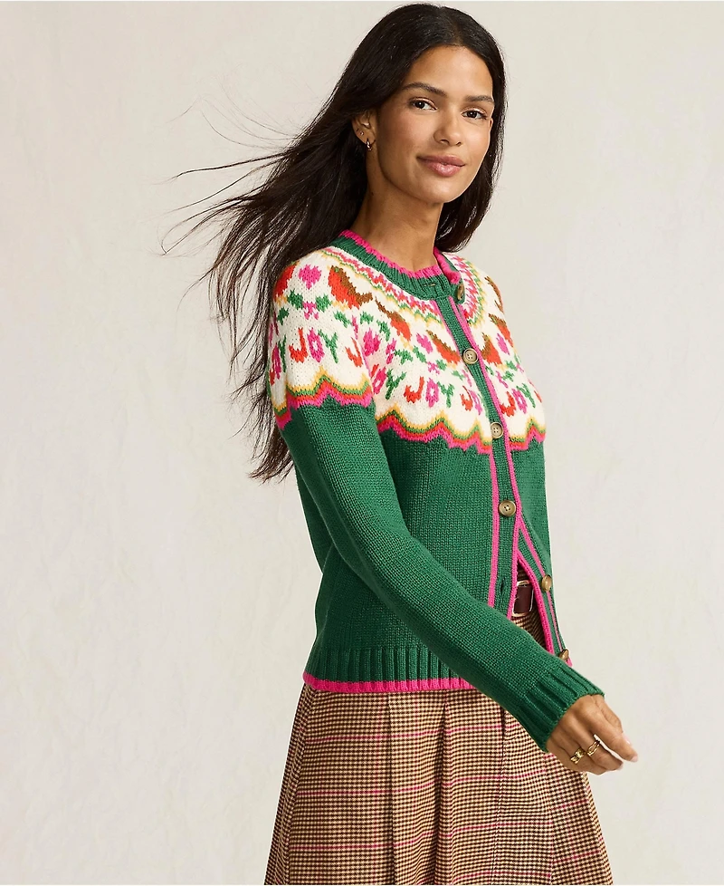 Lands' End Women's Lofty Fair Isle Cardigan Sweater