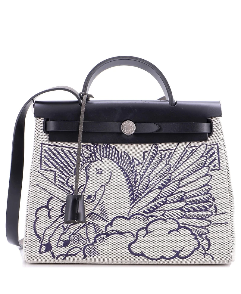 Pre-Owned Hermes 31 Herbag Zip Pegase Pop Toile and Leather