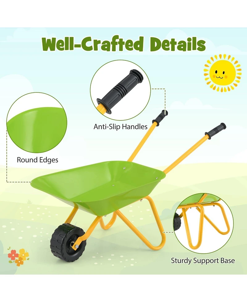 Mecale Outdoor Garden Backyard Play Toy Kids Metal Wheelbarrow